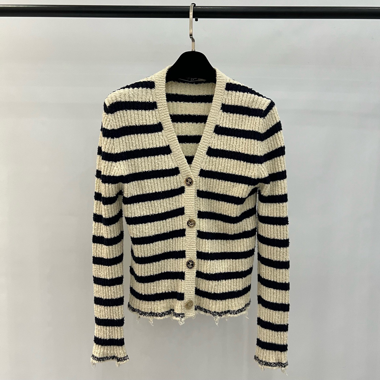 99新 DIOR/迪奥  米色和海军蓝色针织面料开衫 40码