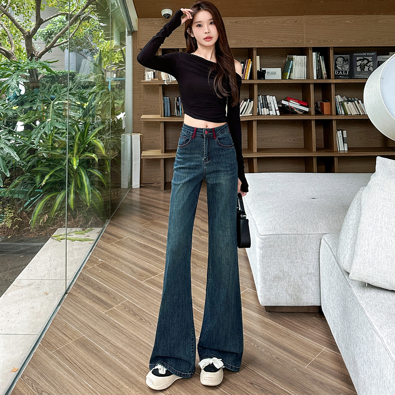 高腰阔腿裤牛仔裤女2025裤子网红款新款弹力宽松直筒显瘦潮7778