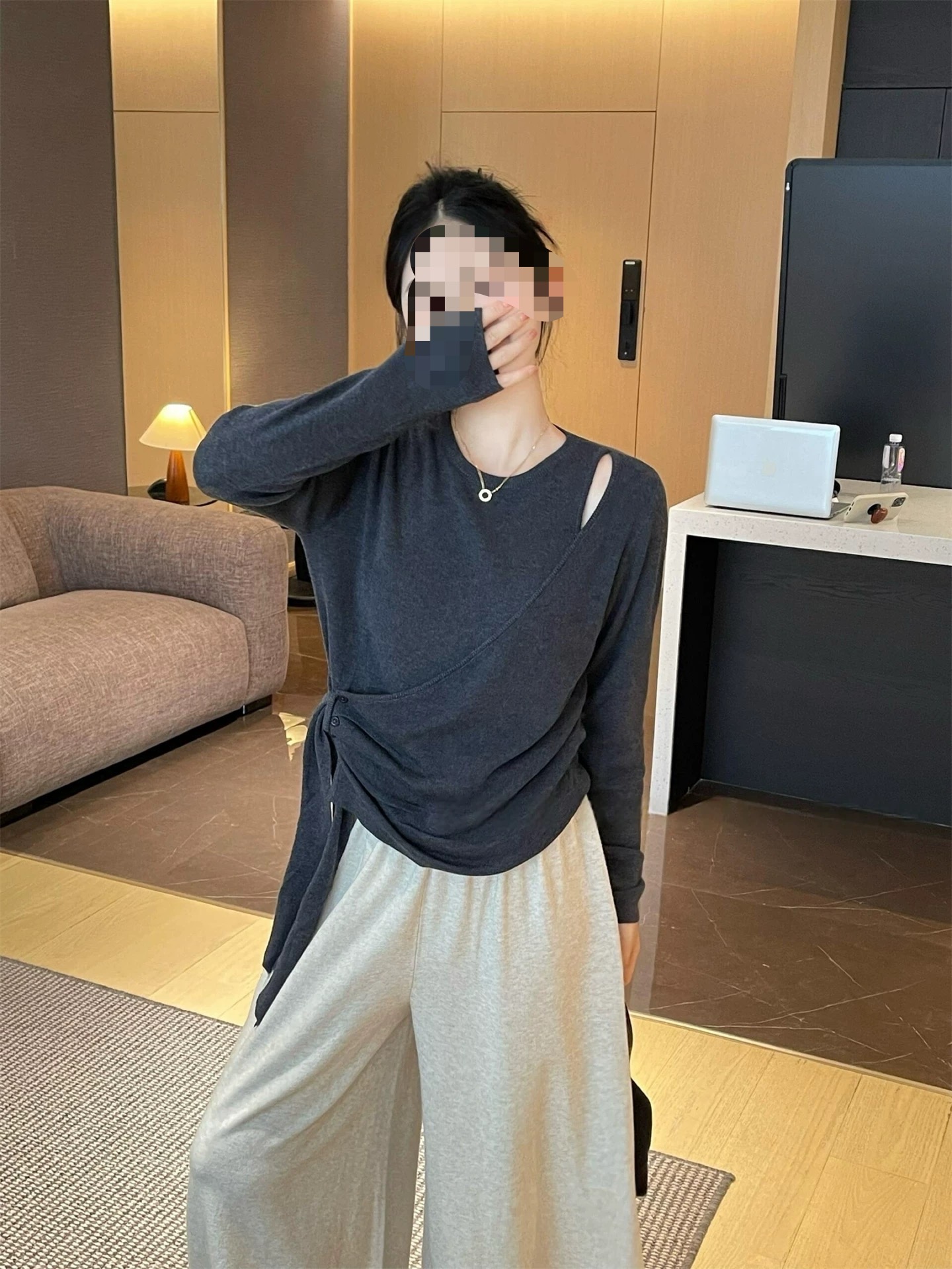 气质慵懒风绑带长袖针织衫