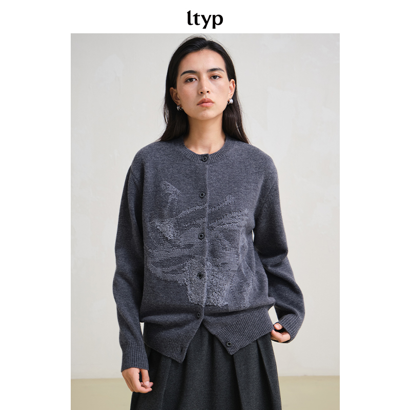 ltyp 11.1 羊毛艺术提花针织开衫 简约圆领毛衣女冬季Y154254198