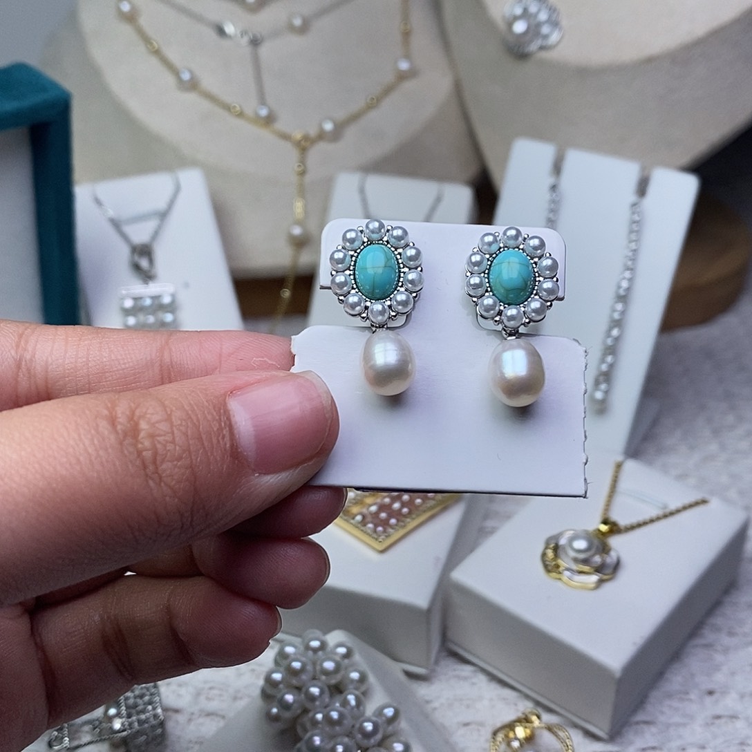 耳饰银S925镶嵌淡水珍珠