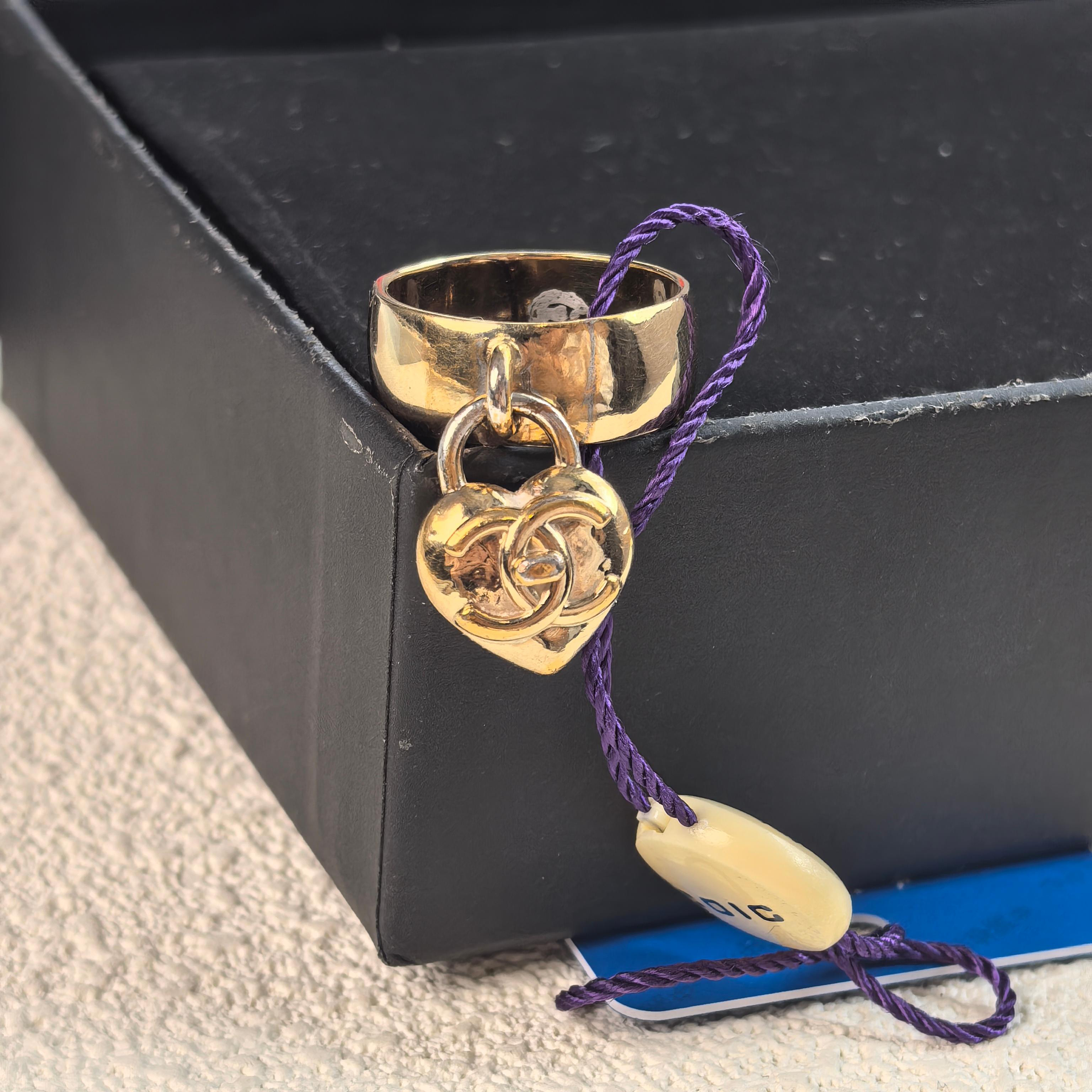 99新 Chanel/香奈儿 Chanel 22B浅金色爱心吊坠戒指