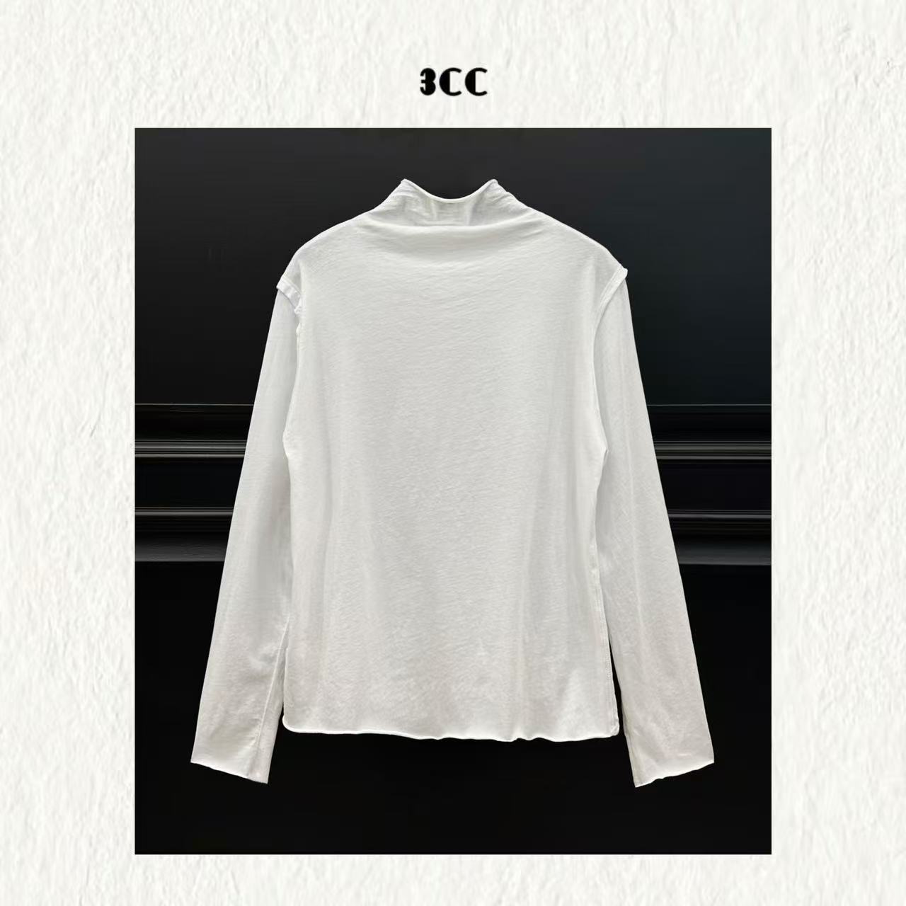 3CC【调性T】柔肤高支100%长绒棉中高领纯色长袖T恤89318 