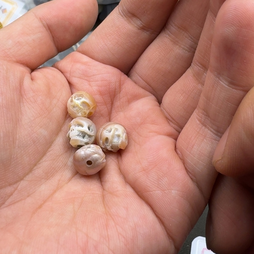 淡水珍珠未镶嵌1珍珠骷髅头一组4个随机发