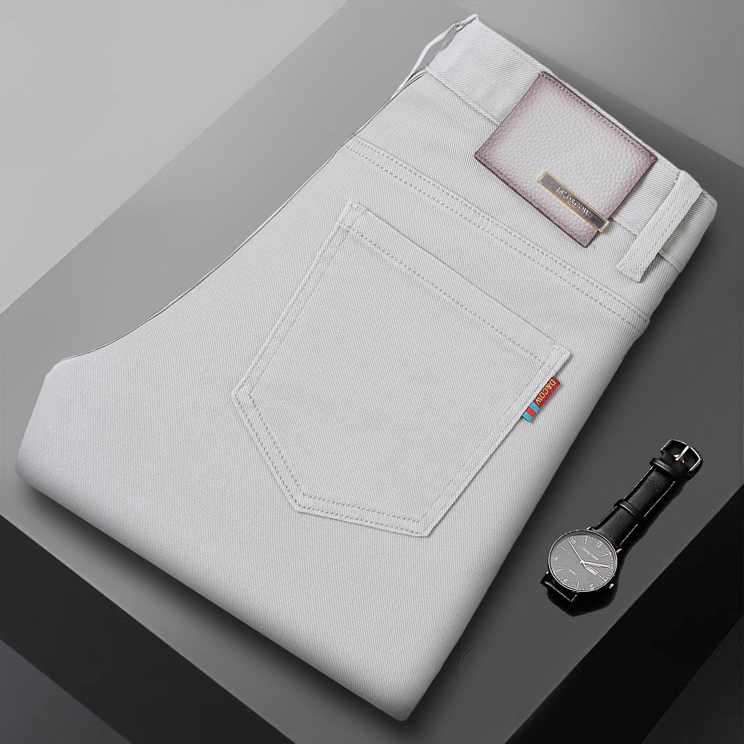 秋冬新品银玉灰商务休闲修身小直筒弹力牛仔裤高级百搭男士牛仔裤