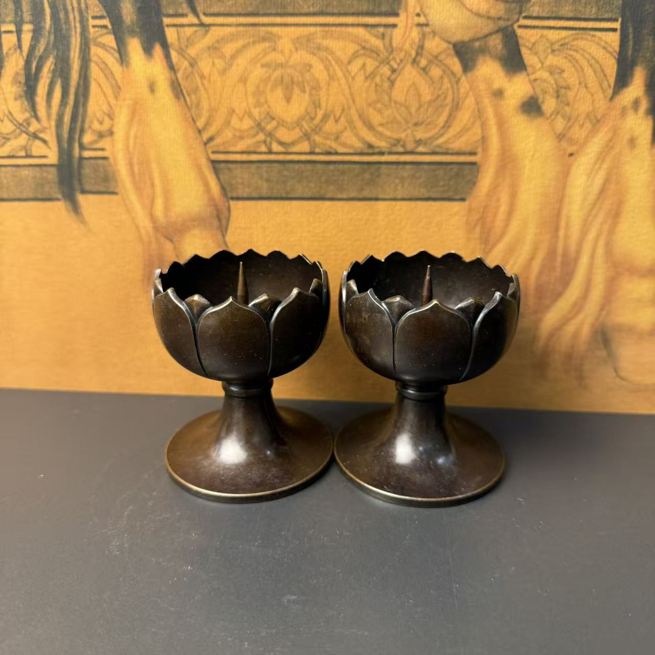 莲花烛台蜡烛台蜡台摆件家用一对供奉工艺品复古装饰品