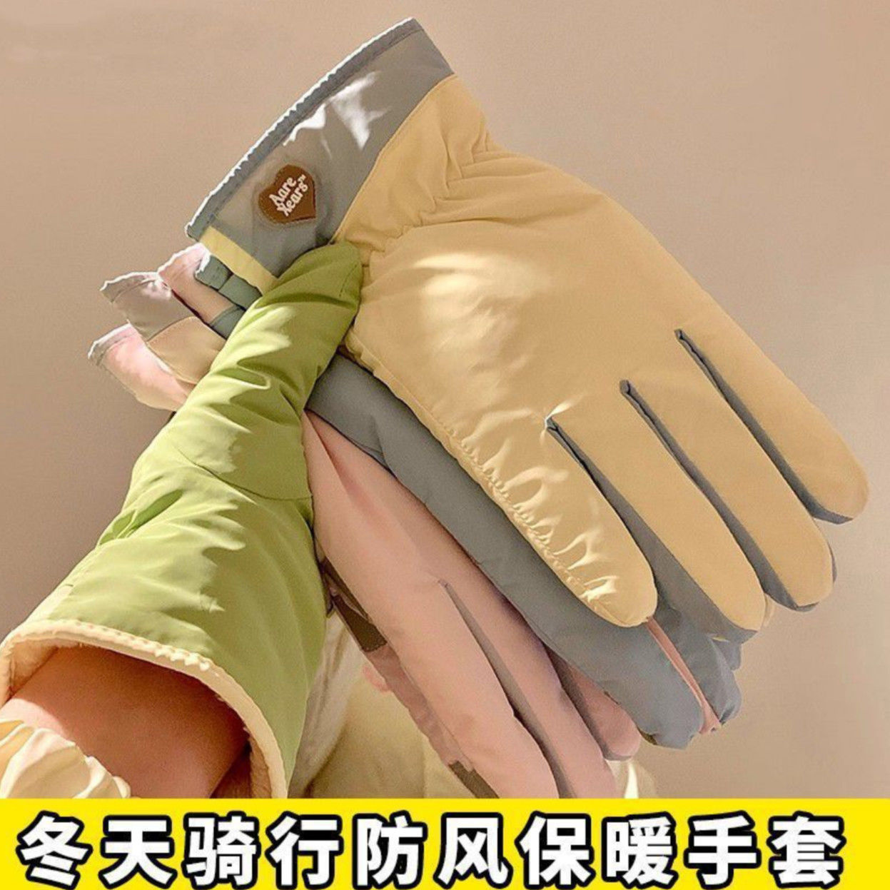 骑行防寒保暖加厚棉手套分指手套加绒户外防水防风女上班族电动车