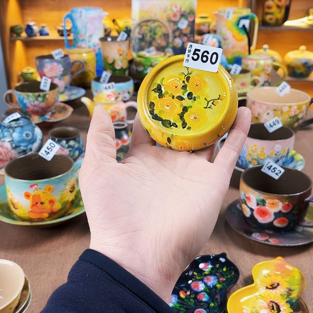 杯纯纯油画风盖置