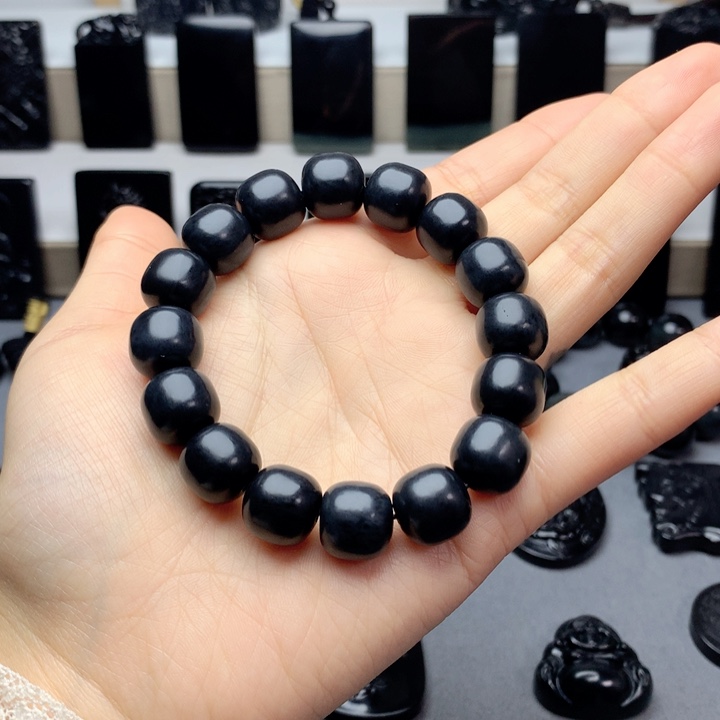 和田玉（墨玉）手串未镶嵌特价14mm