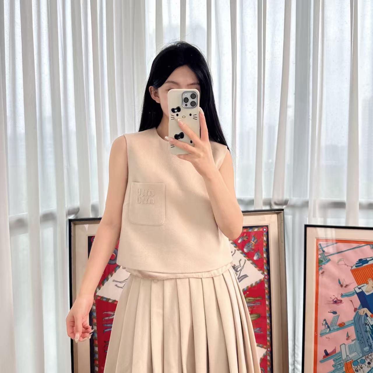 95新 MIU MIU/缪缪 麦殿/羊毛坎肩36码驼色/250604DJHVX05