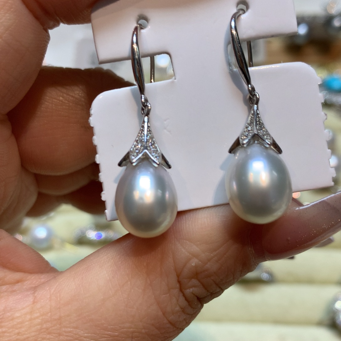 海水珍珠耳饰银S925镶嵌
