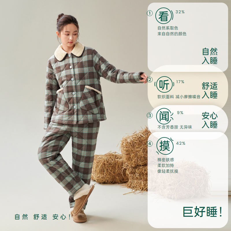 安之伴【巨保暖】夹棉冬季新款睡衣女款加厚家居服套装82551122304
