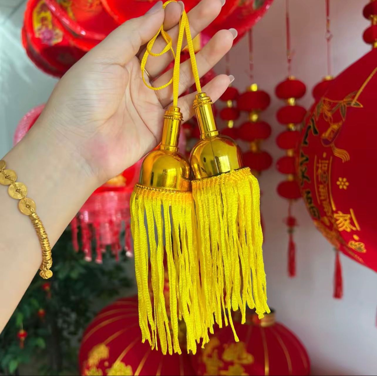 黄色小福铃吊穗宫灯配件小流苏