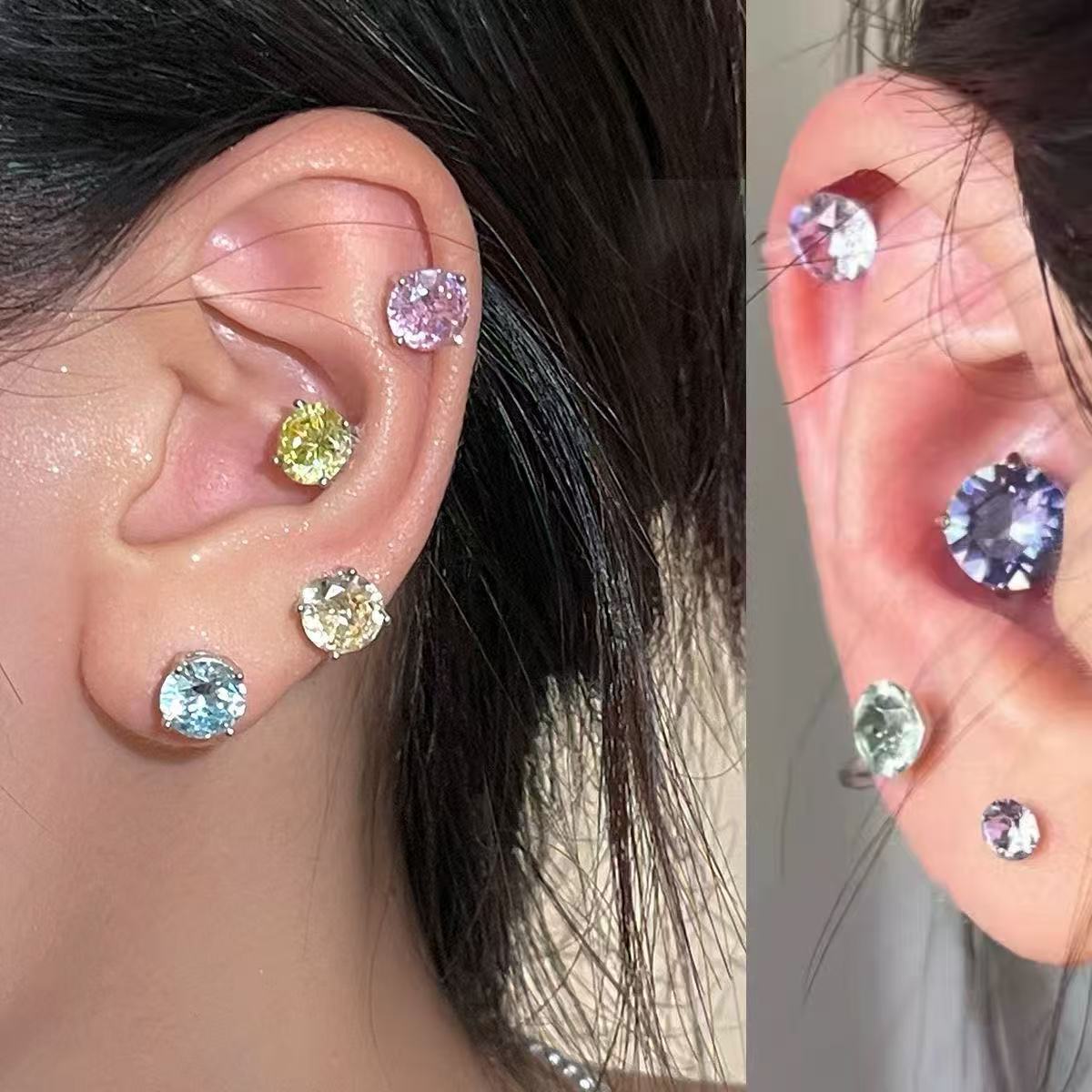 钛钢耳饰 8mm 天火切 爆闪华子耳钉耳骨耳蜗钛钢耳骨钉【双11好物】