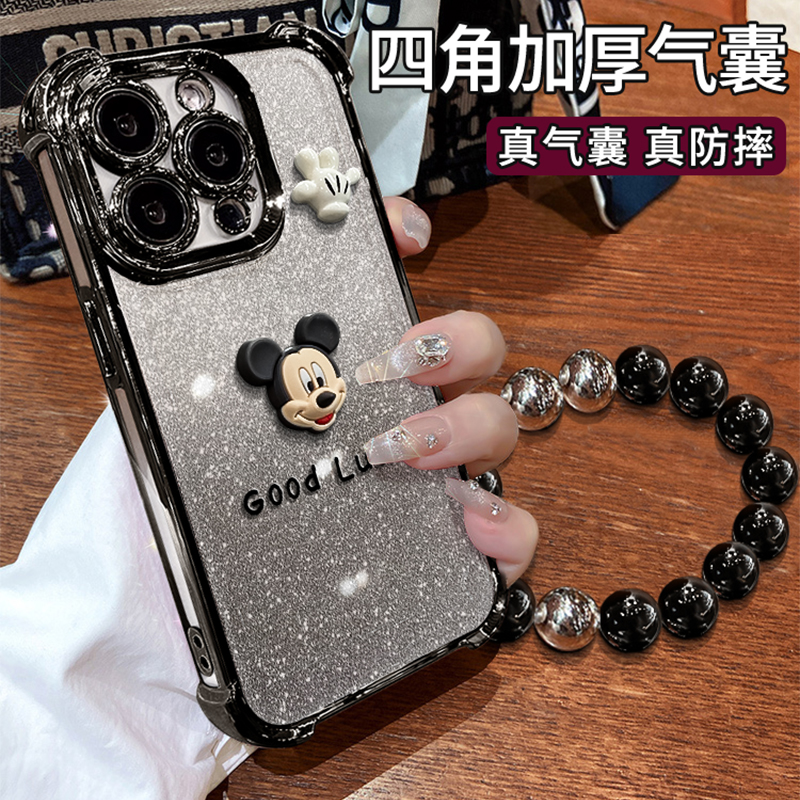 黑米奇公仔适用苹果17华为VIVO荣耀OPPO小米iPhone电镀防摔手机壳
