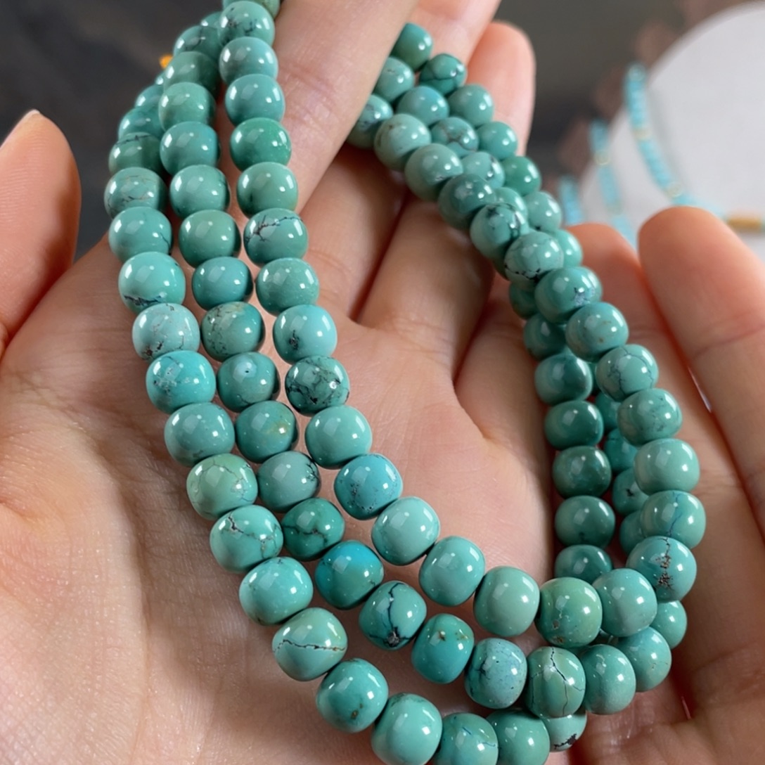 未镶嵌绿松石项链瓷釉级翠绿色7.2