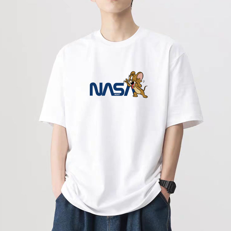 NASA联名款潮牌T恤夏季精梳棉短袖男女同款百搭圆领200短袖NASA鼠
