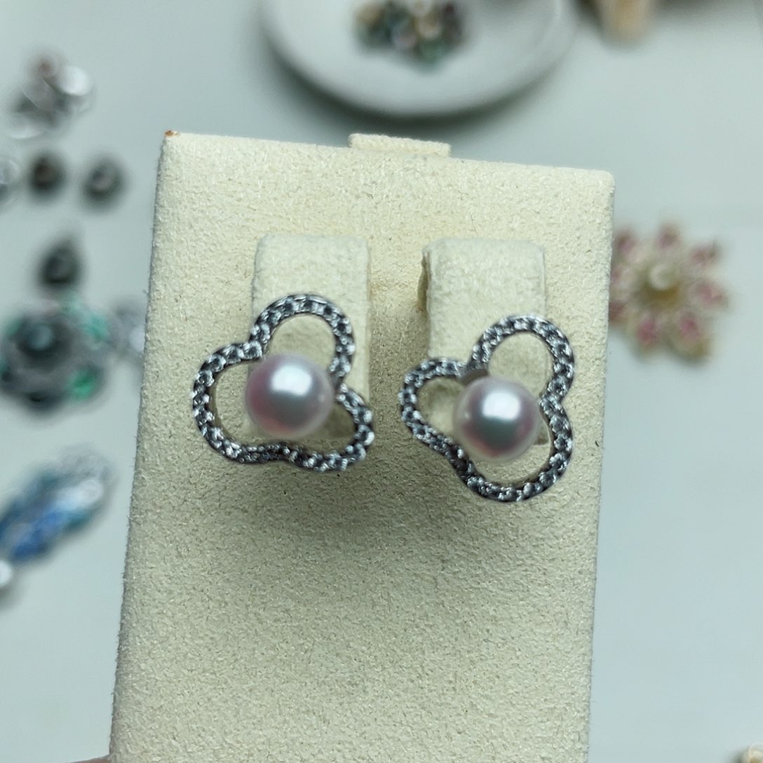 海水珍珠耳饰银S925镶嵌