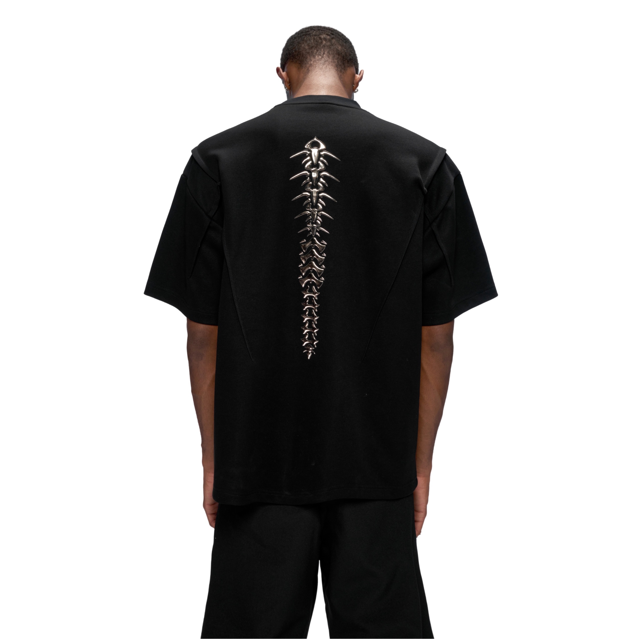 ArguE CulturE 液态立体金属脊骨设计垫肩短袖重磅解构宽松T恤男