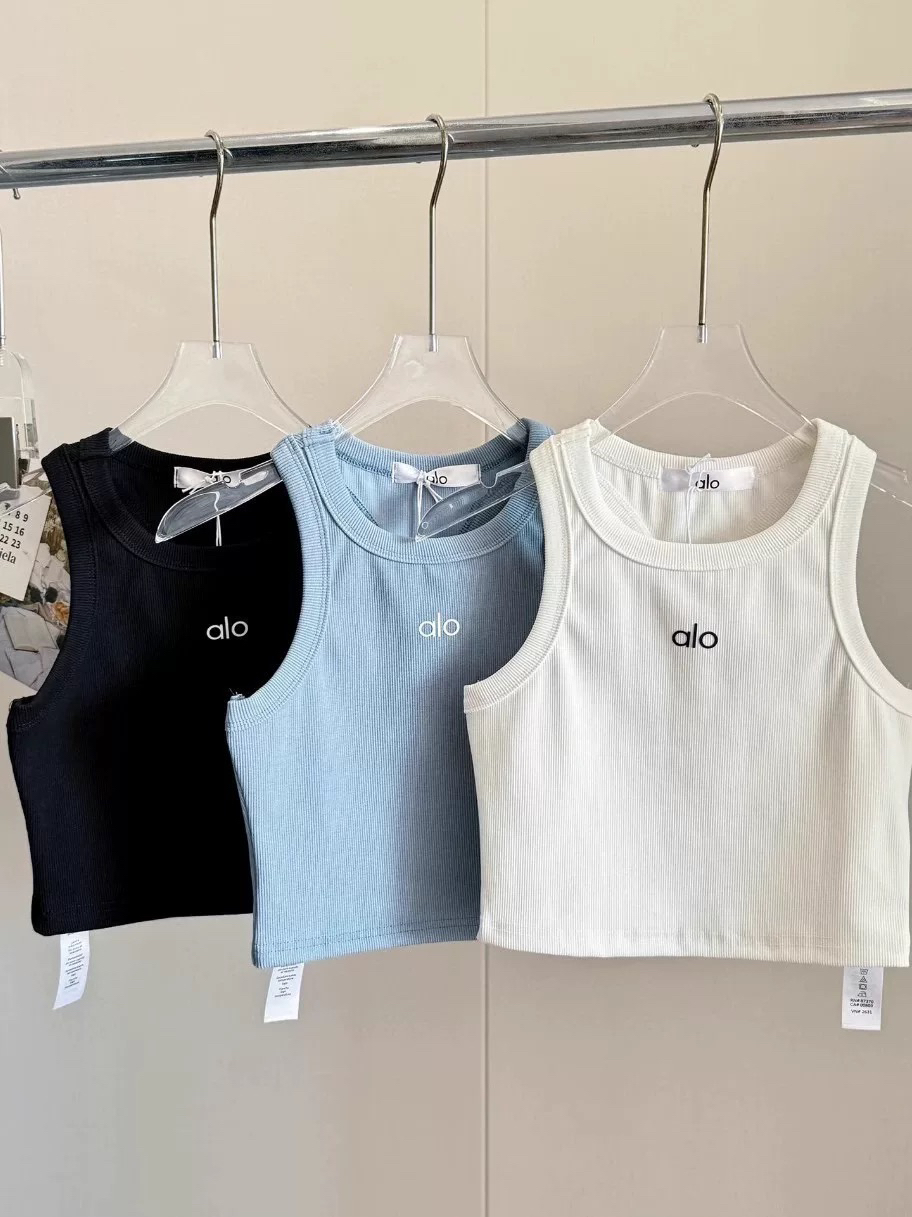 原标alo yoga瑜伽背心螺纹上衣无袖运动背心女美式修身显瘦健身
