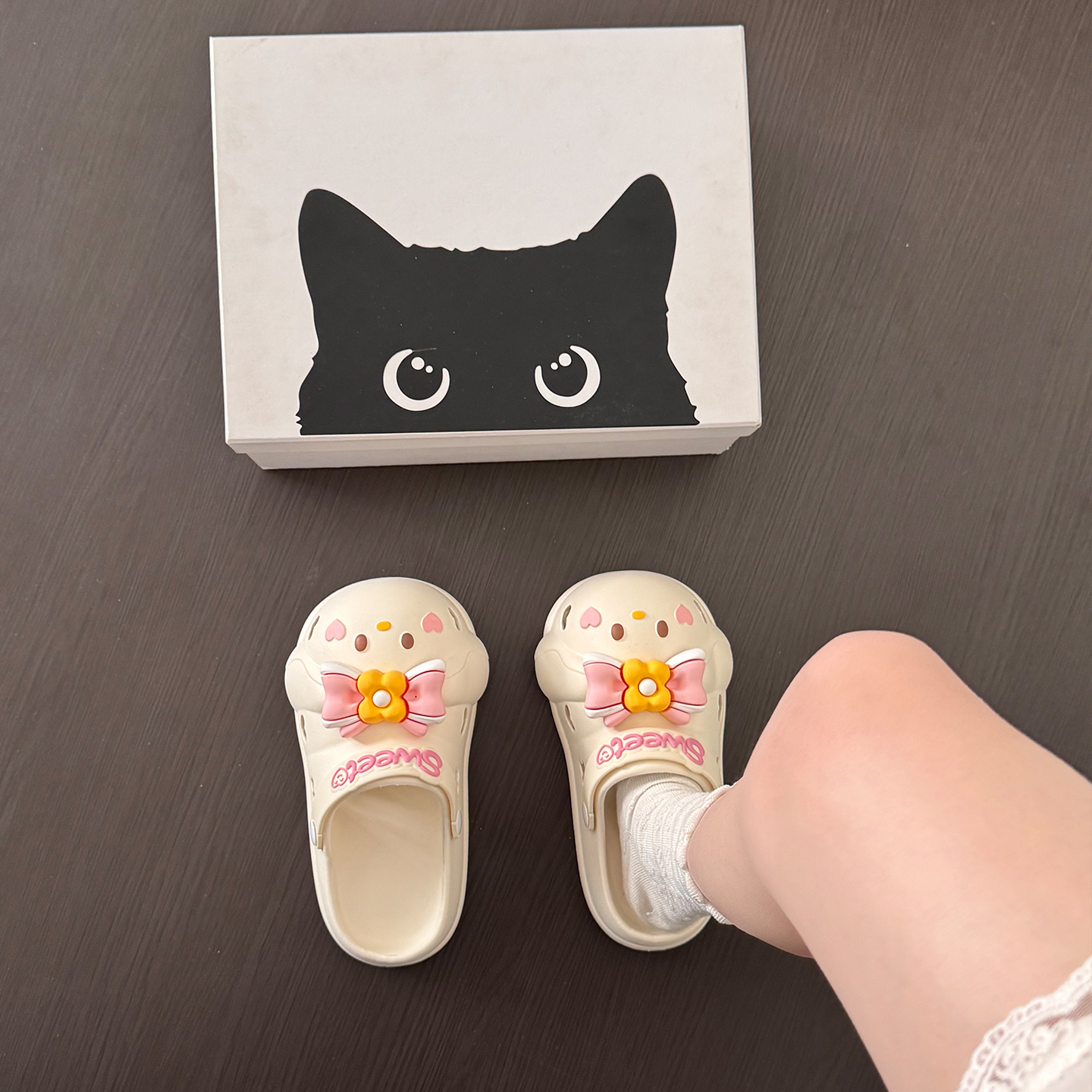 星之卡比甜美可爱蝴蝶结猫厚底防滑增高两穿洞洞鞋新款外穿包头拖