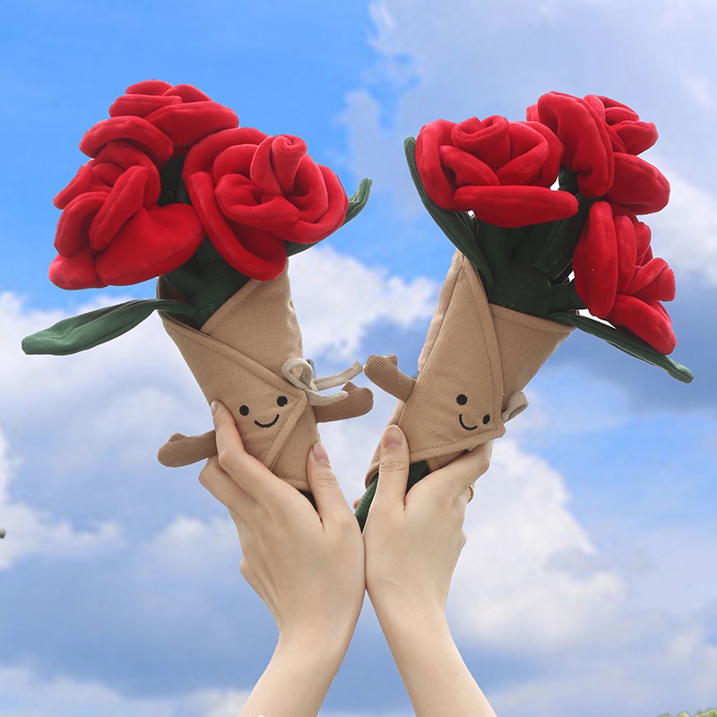 仿真玫瑰花束趣味玩偶手捧花毛绒玩具爱心抱枕情侣闺蜜情人节礼物