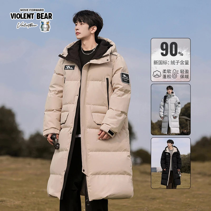 暴力熊2025新款中长款连帽90绒羽绒服男款秋冬款新款外套羽绒内胆