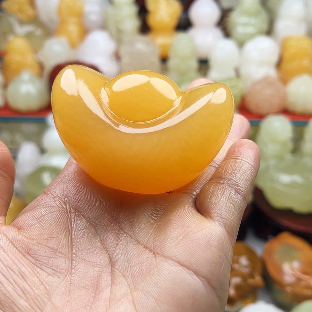 虎***了石材元宝手把摆件