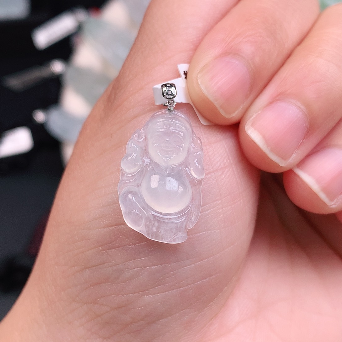 翡翠颈饰18K金镶嵌 冰胶财神爷