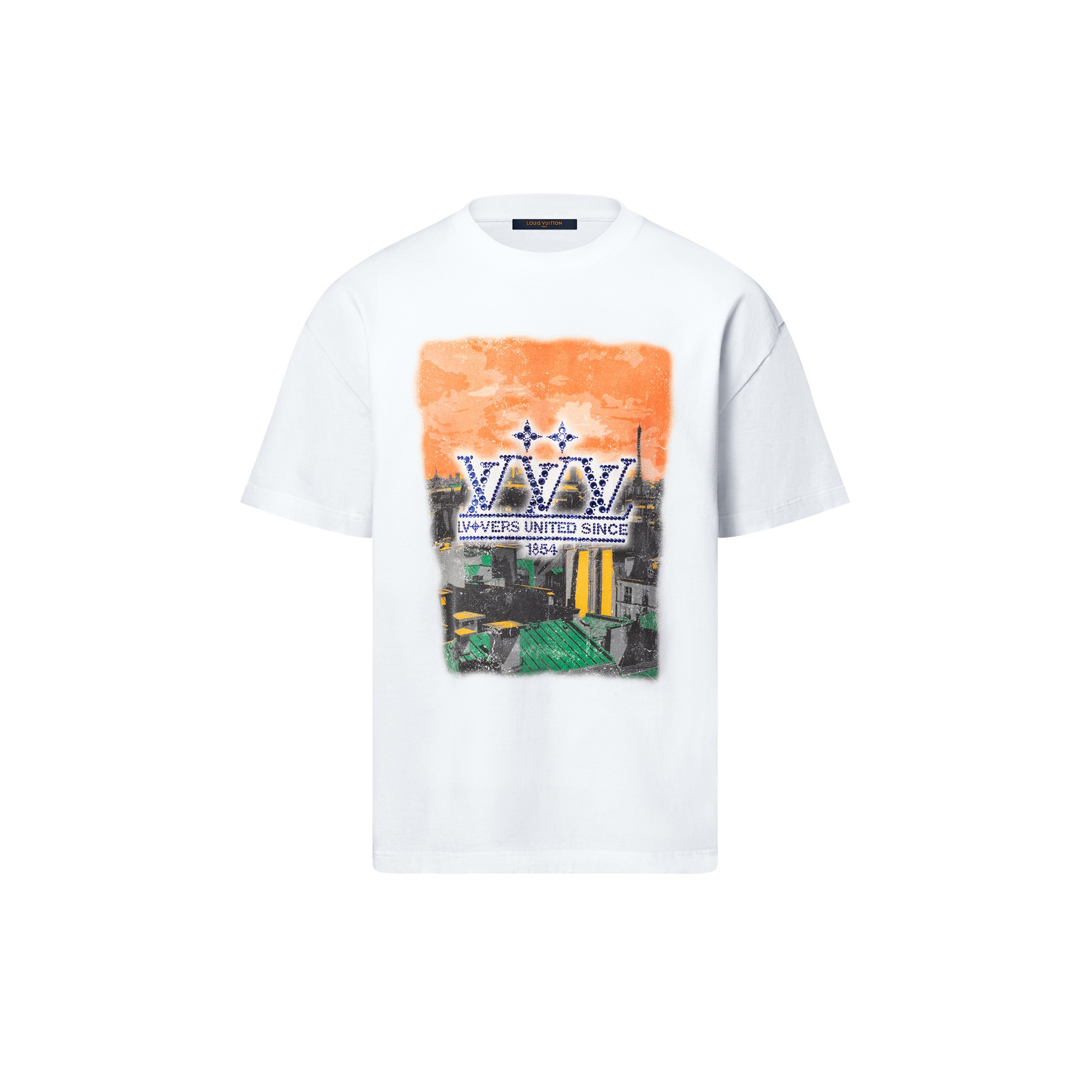 未使用 LouisVuitton/路易威登 25新款胸口镶钻白色夕阳短袖/L码