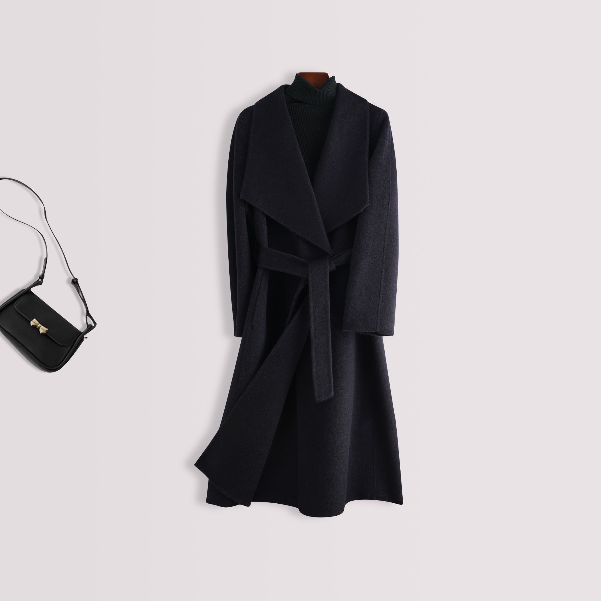 （新款爆款）苏力贝贝羊驼毛双面呢大衣长毛气质浴袍款秋冬外套