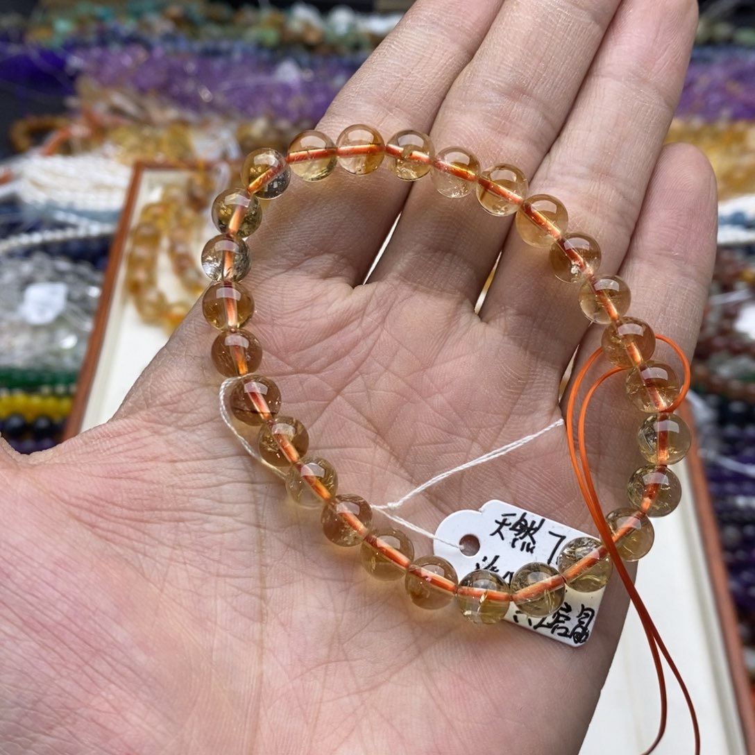 咕***噜未镶嵌玛瑙/玉髓珠宝半成品一条天然透体7mm黄塔晶A44