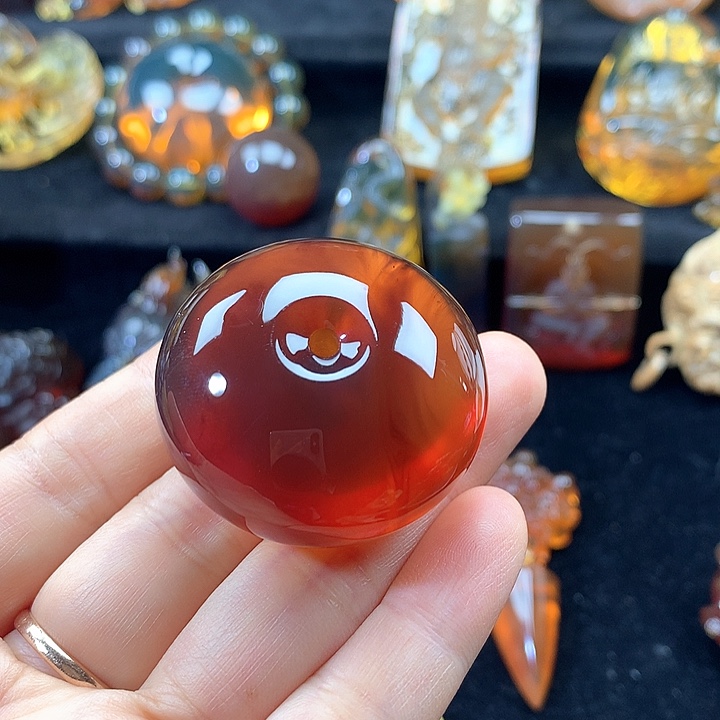 琥珀未镶嵌手串金棕红平安扣吊坠