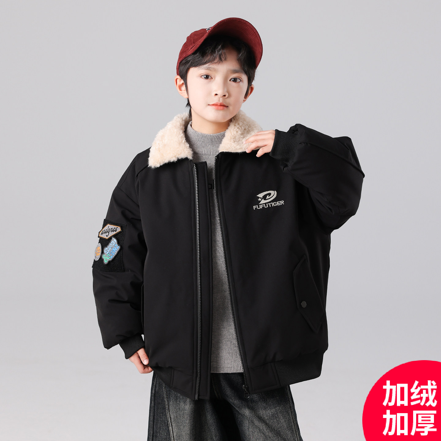 男童秋冬款外套2025新款冬季加绒加厚中大儿童男孩网红潮C5243