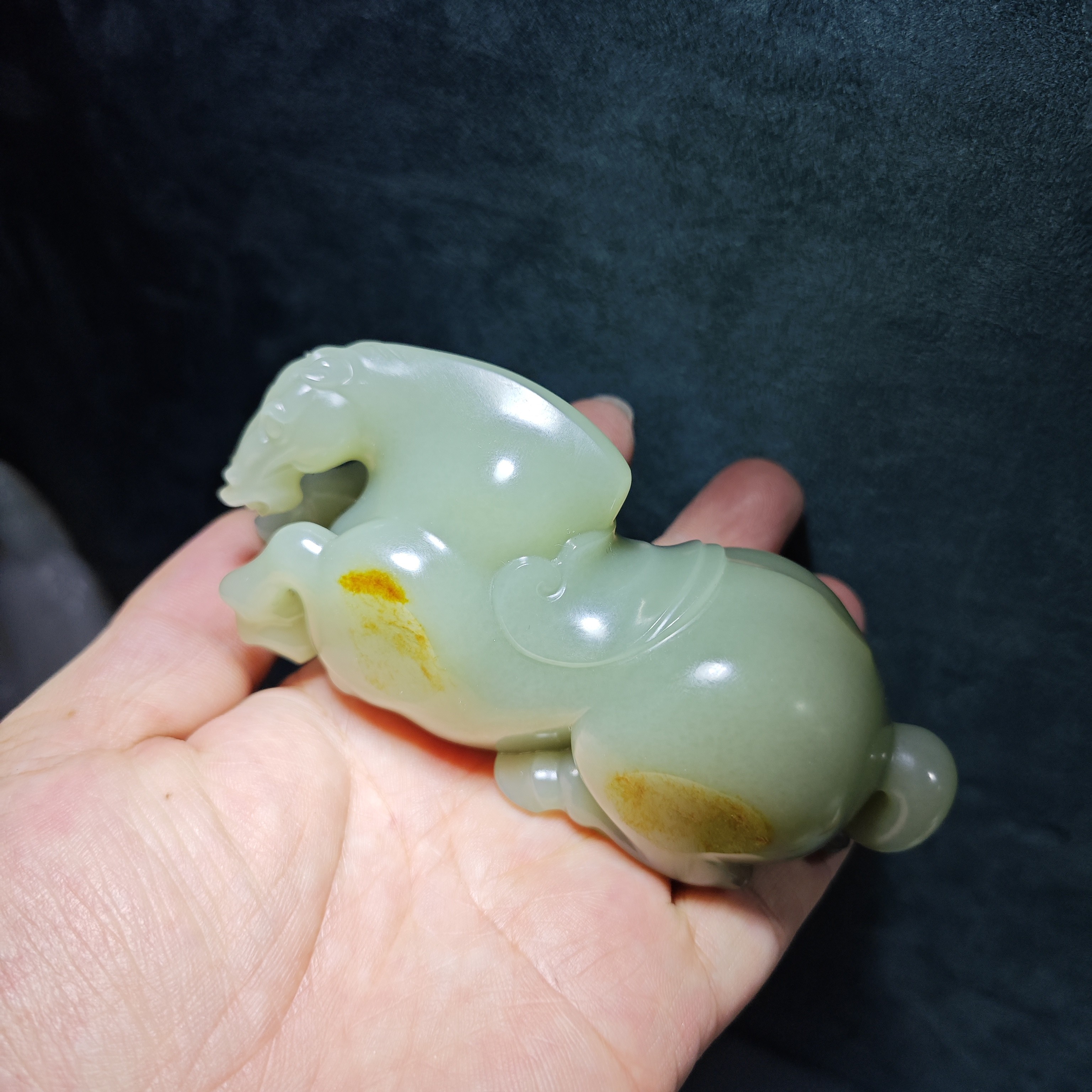 马到功成和田玉青玉手把件