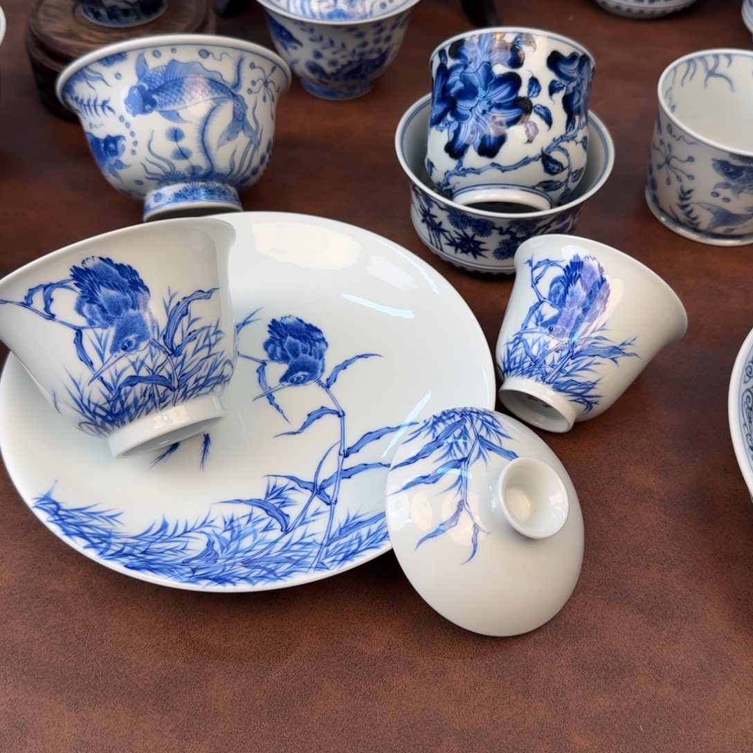 8***2摆件陶三件套单翠手绘