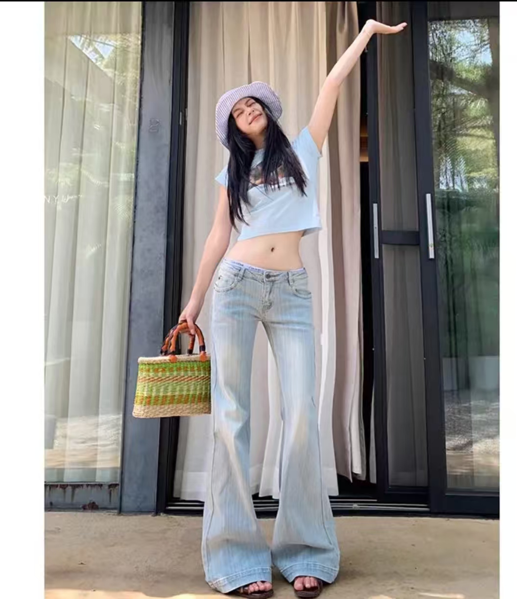 低腰女牛仔裤臀大女生适合的裤子修身长裤辣妹开叉