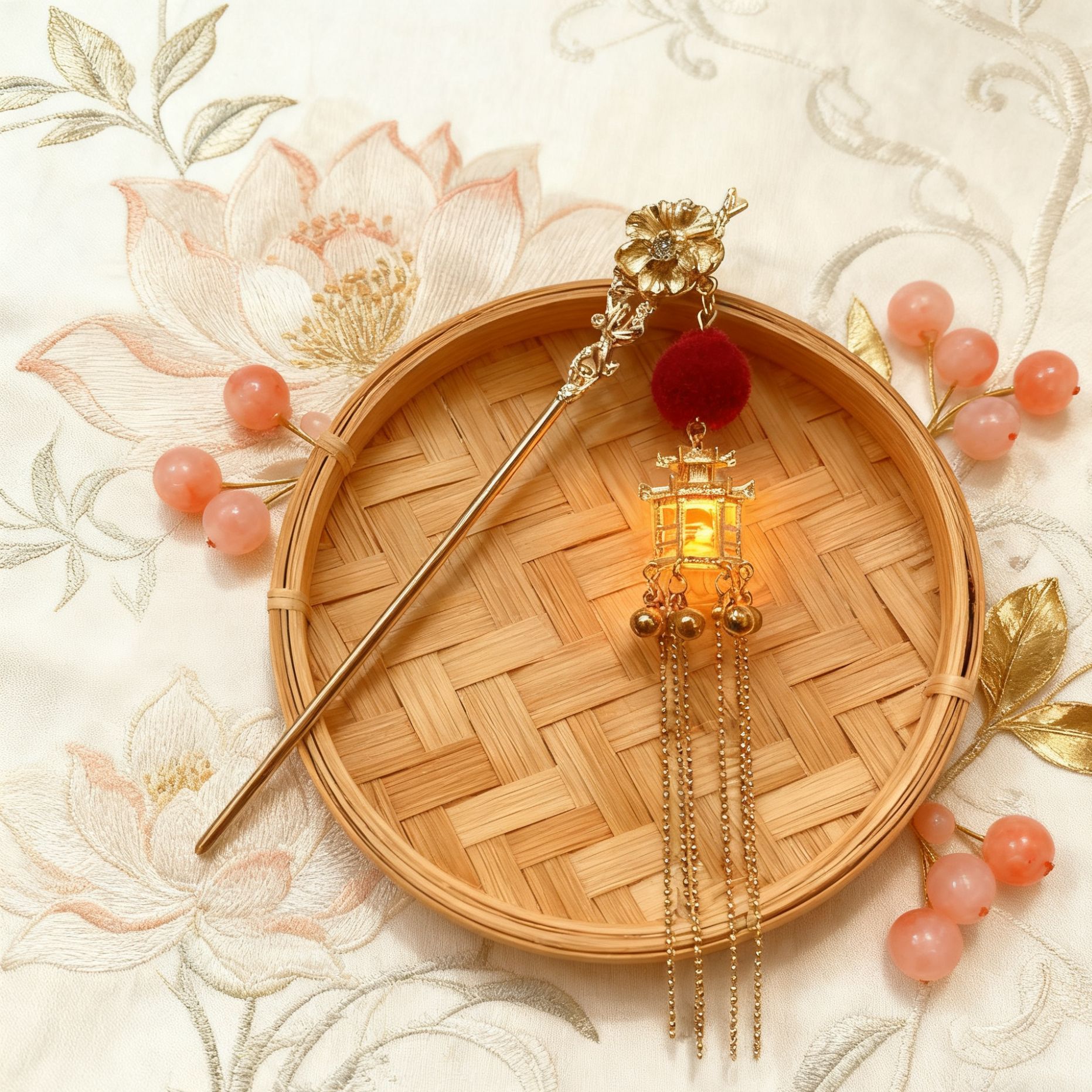 【华灯垂缕】宫灯发簪汉服灯笼流苏簪复古风宫廷仙气发光簪头饰B010