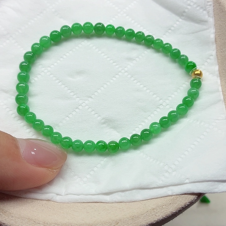 翡翠18K金镶嵌手链天然缅甸翡翠A货卡4+