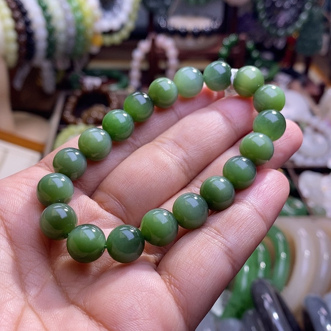 和田玉未镶嵌颈饰碧玉老矿料高冰收藏级黑猫手串10m