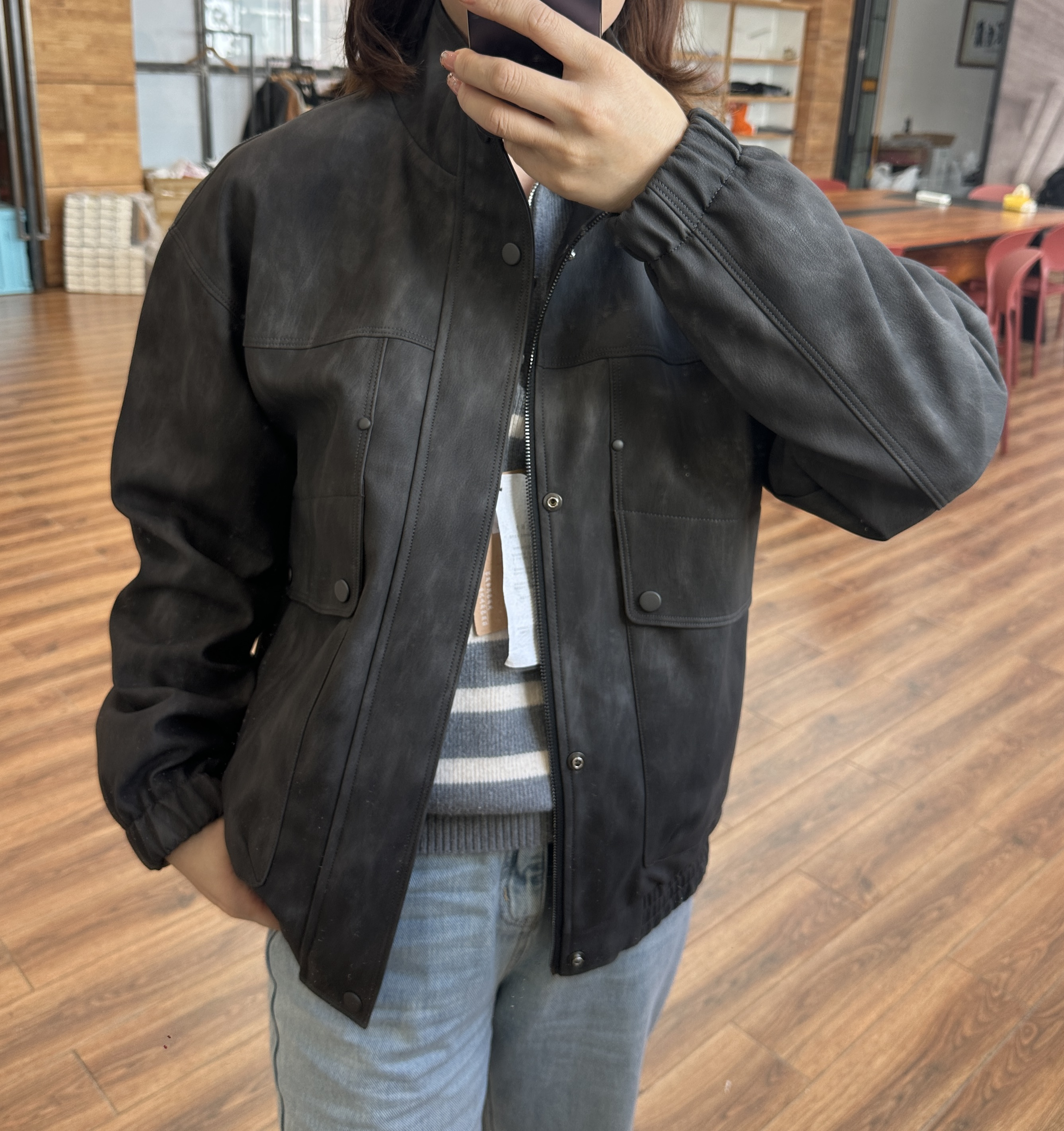 2025春季潮流美式复古PU皮衣男士立领夹克休闲外套066206