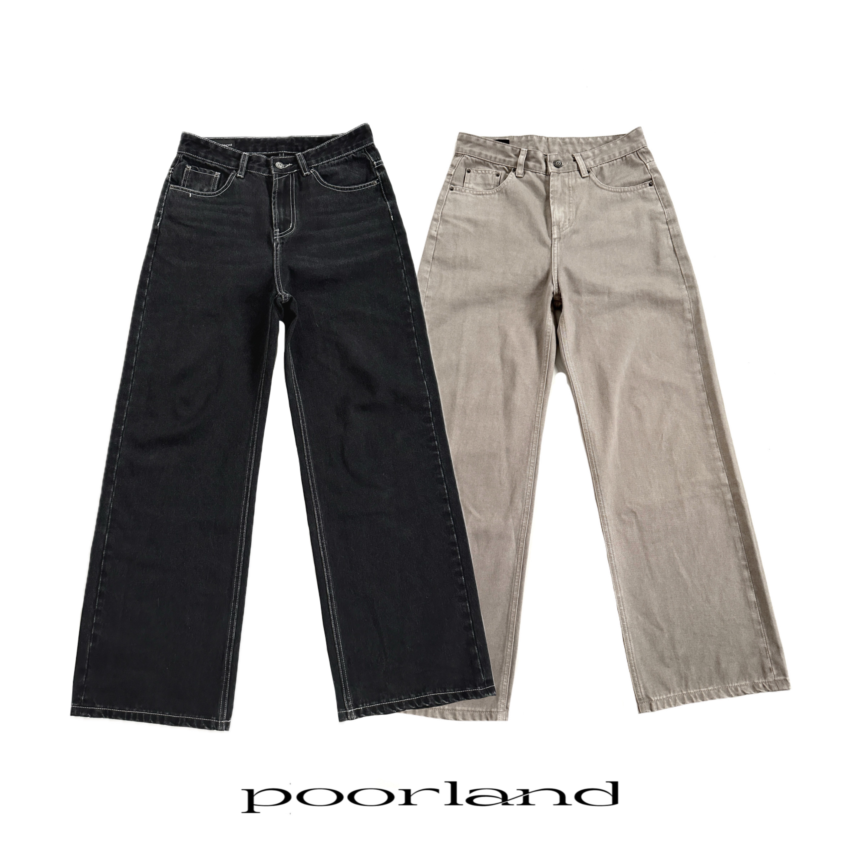 14盎司黑色卡其色水洗直筒微喇阔腿A字牛仔裤poorlandCNZ022号店