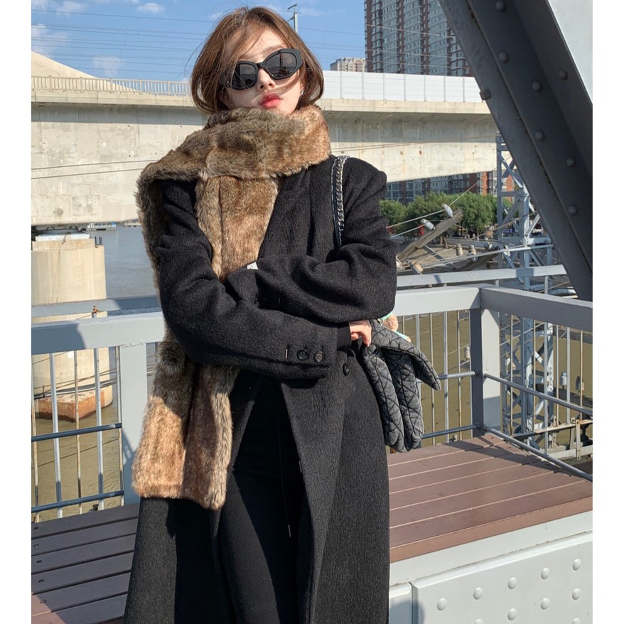 【现货】10051 秋冬新款呢子外套高级感黑色长款毛呢西装外套