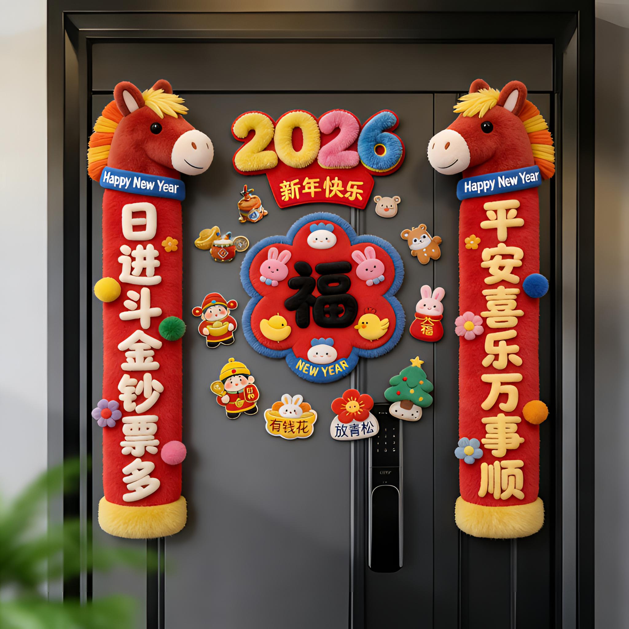 2026马年新款磁吸对联5D彩印春联福字过年春节家用免胶自吸门联商品图