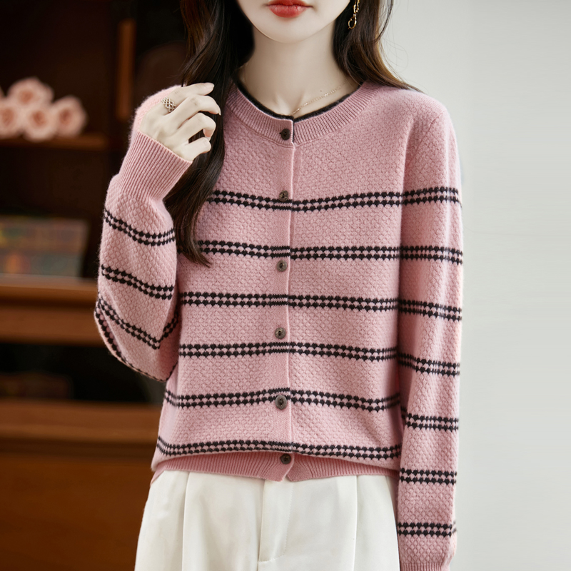 冬季新款12针拼色蜂窝开衫羊毛衫女毛衣针织衫修身百搭气质休闲