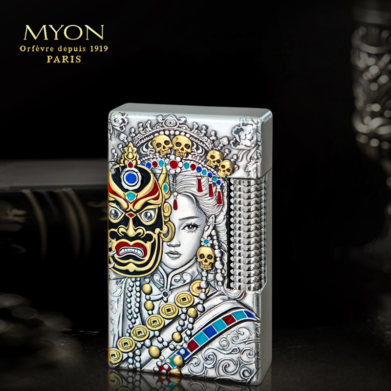 正品MYON爵士待机王M9扎基拉姆包银鎏金珐琅彩一机一码煤油打火机