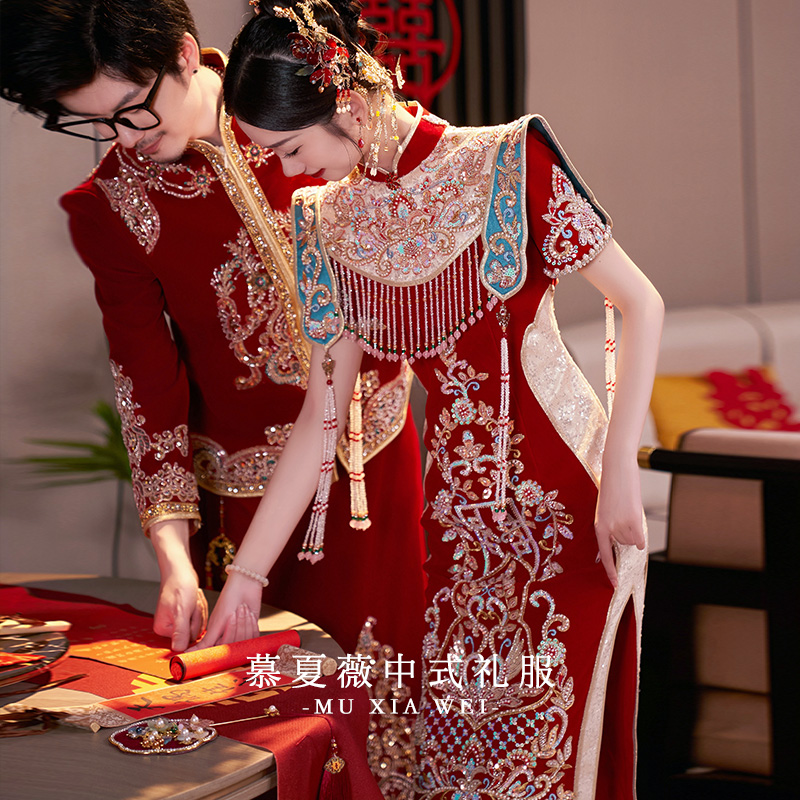 订婚旗袍秀禾服新娘结婚中式婚服敬酒服出阁回门