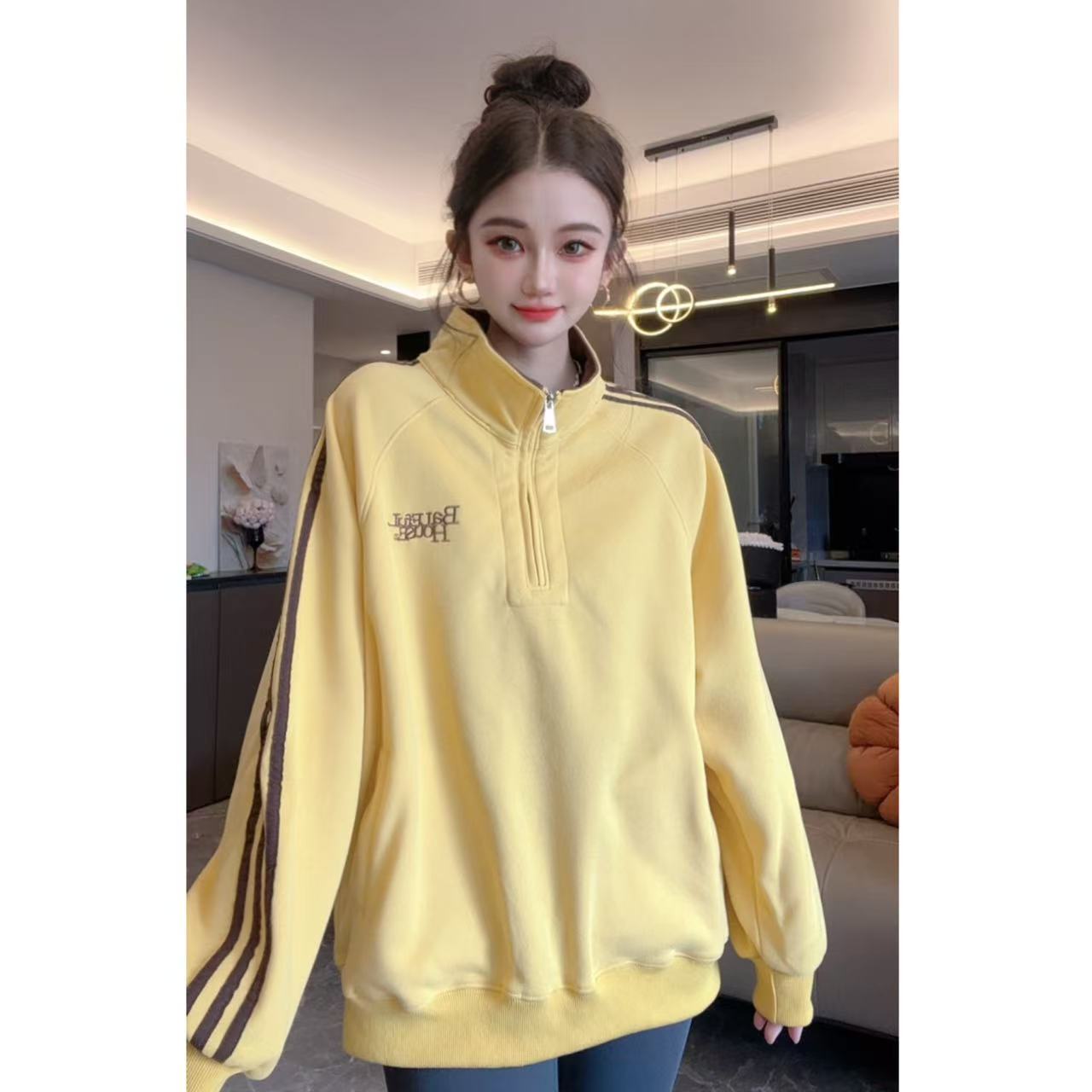 宽松慵懒风半拉链卫衣女秋季2025新款立领卫衣外套3004
