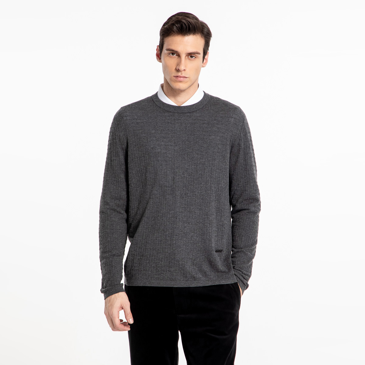 路卡迪龙-【山羊绒+绵羊毛】秋季圆领男士长袖上衣针织衫185235111C