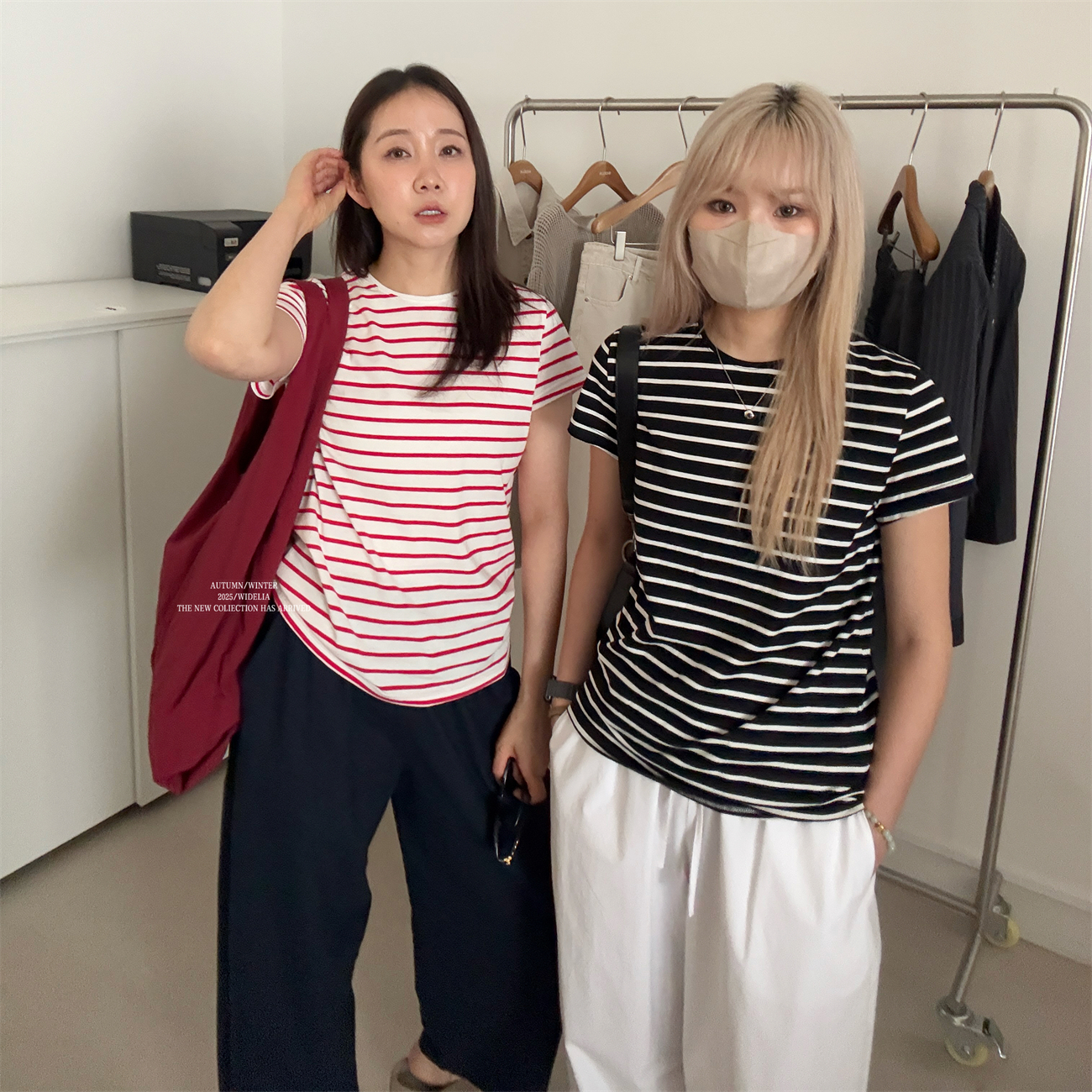 widelia夏季7231韩版百搭休闲宽松显瘦圆领撞色条纹短袖T恤